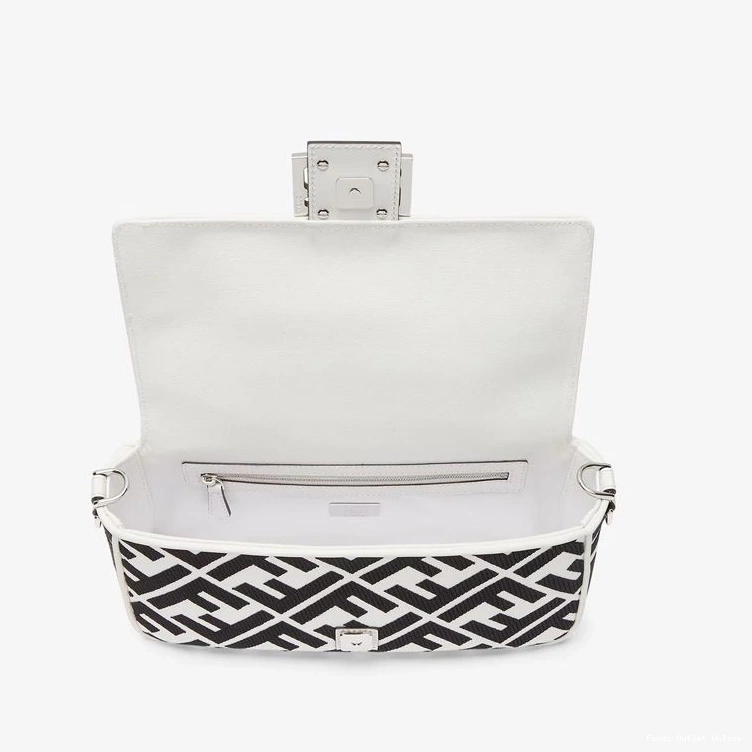 Cheap Baguette Motif White Fendi In FF Medium Bag Canvas Black 0823